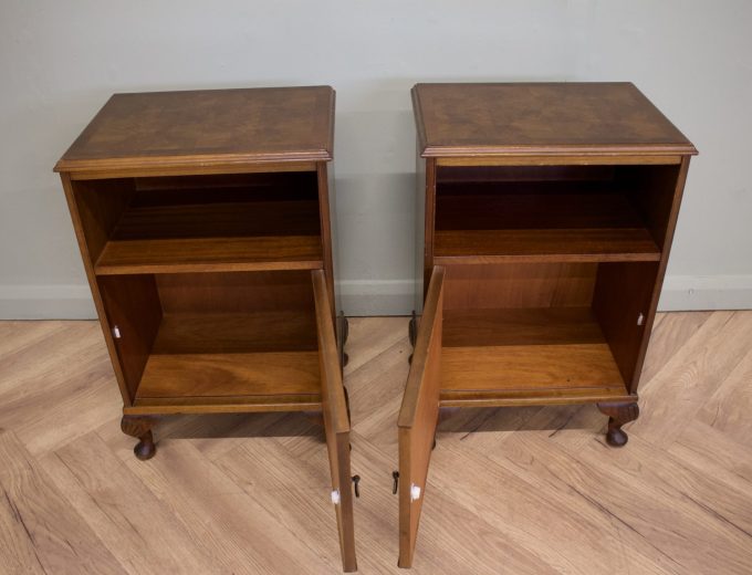 Vintage Art Deco Walnut Pair Bedside Tables Cabinets, 1930s #1845 1