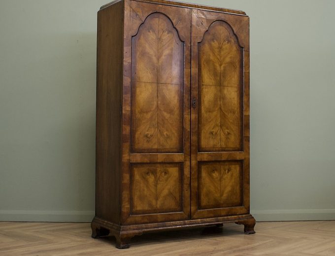Vintage Art Deco Figured Walnut Wardrobe, 1920s #1850 0