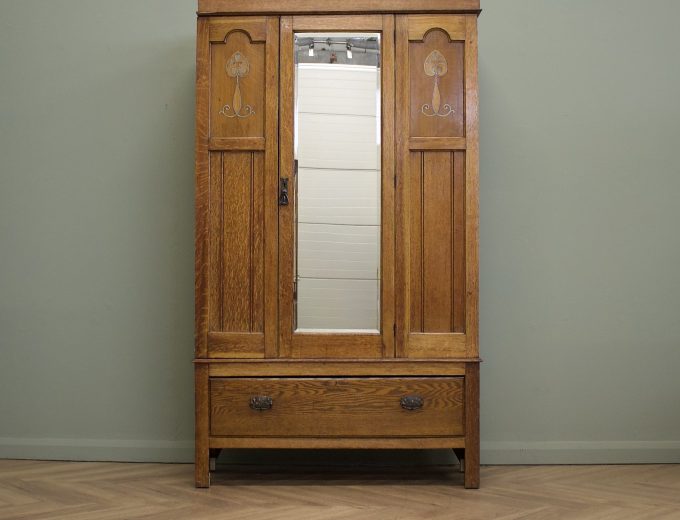 Antique Arts and Crafts Oak Wardrobe Hall Cupboard, 1900s #1789 8