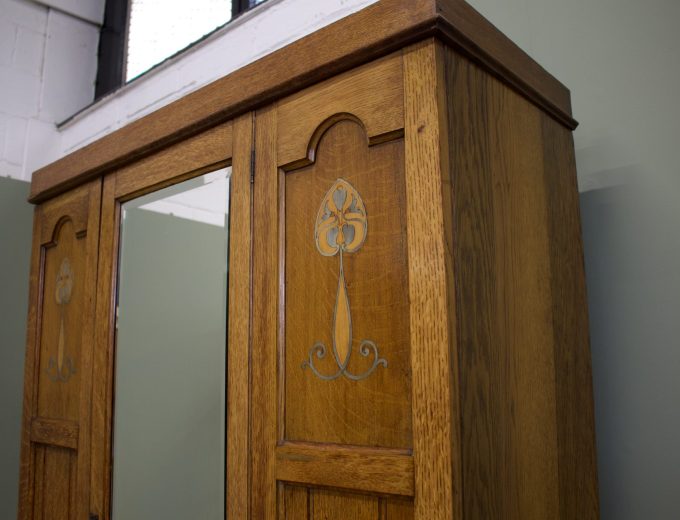 Antique Arts and Crafts Oak Wardrobe Hall Cupboard, 1900s #1789 7