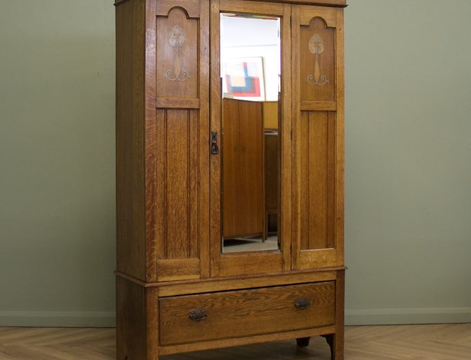 Antique Arts and Crafts Oak Wardrobe Hall Cupboard, 1900s #1789 0