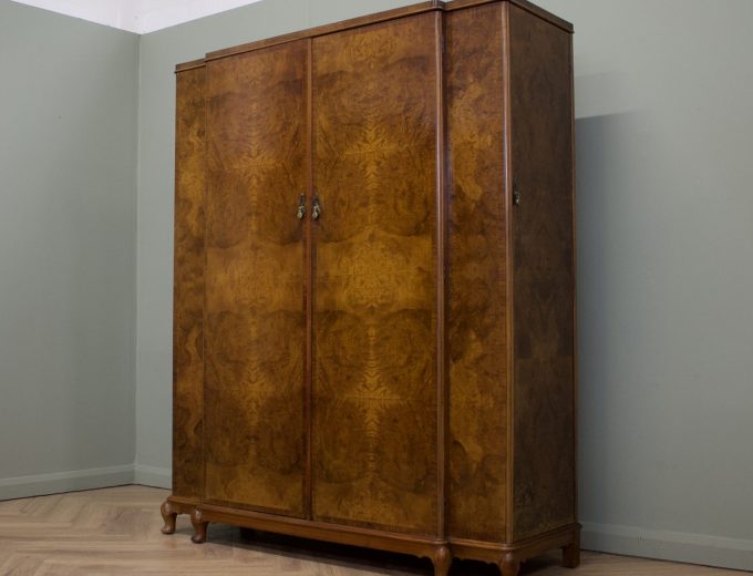 Vintage Art Deco Burr Walnut Wardrobe, 1930s #1842 10