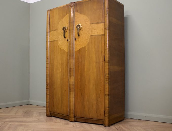 Vintage Art Deco Figured Walnut Wardrobe, 1930s #1887 7