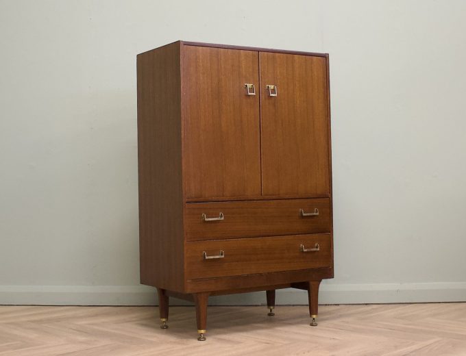 Mid Century Tola and Black Tallboy Linen Cabinet G Plan, 1960s #1888 0
