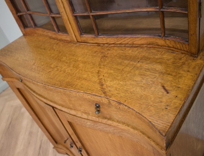 Vintage Georgian Style Oak Glazed Serpentine Bookcase, 1930s #1890 5