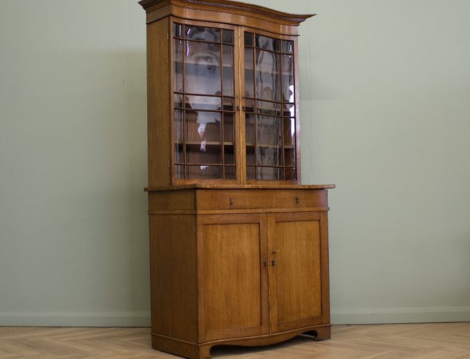Vintage Georgian Style Oak Glazed Serpentine Bookcase, 1930s #1890 0