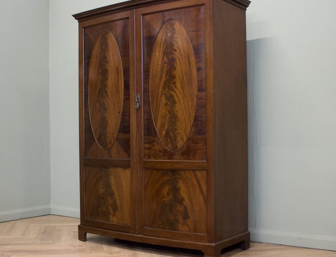 Edwardian Bow Fronted Flame Mahogany Wardrobe, 1900s #2141 5