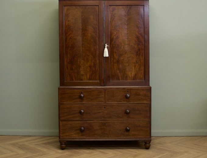 Victorian Flame Mahogany Linen Press 1860s #2163 0