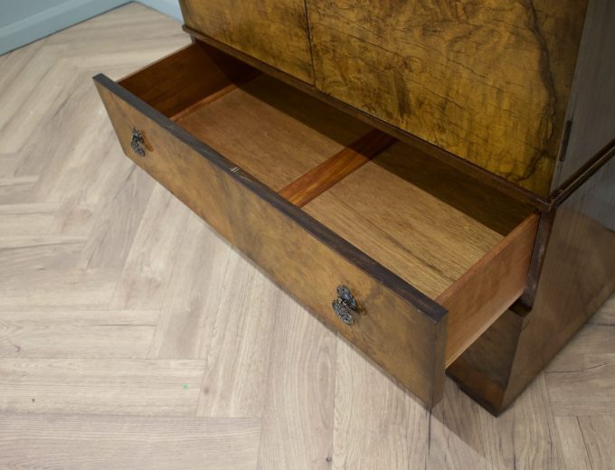 Art Deco Walnut Tallboy Linen Cabinet, 1930s #2178 2