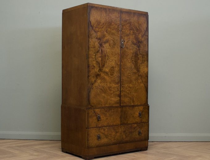 Art Deco Walnut Tallboy Linen Cabinet, 1930s #2178 0