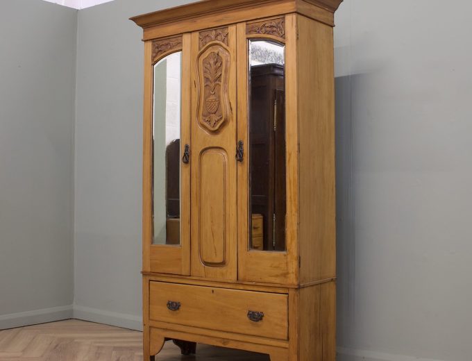 Antique Art Nouveau Satinwood Wardrobe Hall Cupboard, 1900s #2113 9
