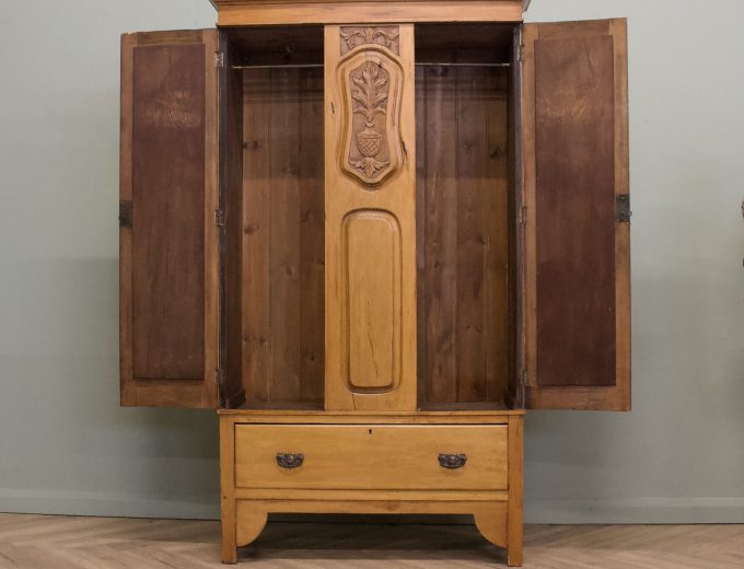Antique Art Nouveau Satinwood Wardrobe Hall Cupboard, 1900s #2113 8