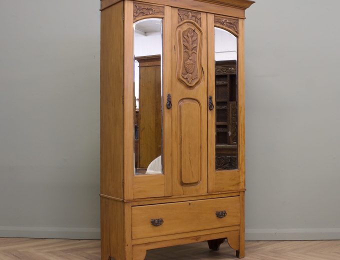 Antique Art Nouveau Satinwood Wardrobe Hall Cupboard, 1900s #2113 7