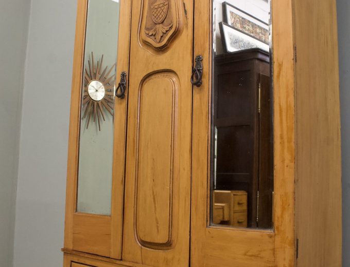 Antique Art Nouveau Satinwood Wardrobe Hall Cupboard, 1900s #2113 5