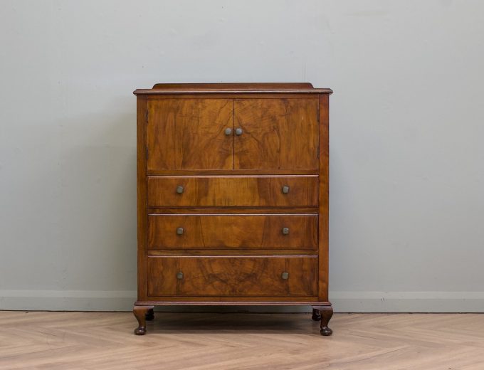 Art Deco Walnut Tallboy Linen Cabinet, 1930s #2200 0