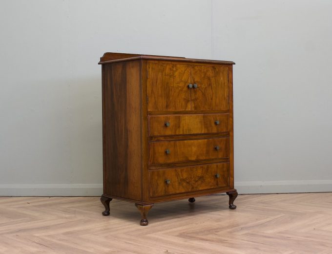 Art Deco Walnut Tallboy Linen Cabinet, 1930s #2200 8