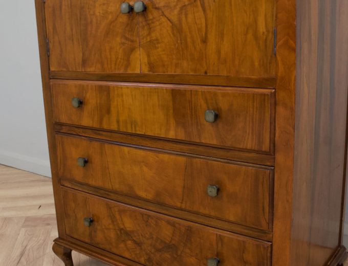 Art Deco Walnut Tallboy Linen Cabinet, 1930s #2200 7