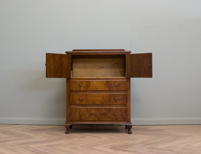 Art Deco Walnut Tallboy Linen Cabinet, 1930s #2200 1